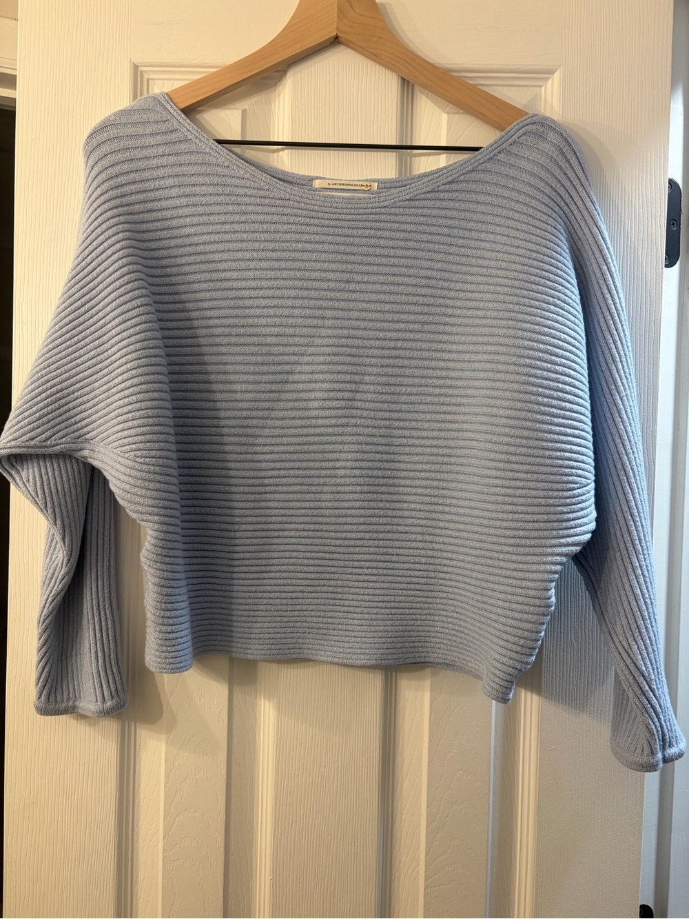 Anthropologie Light Blue Ribbed Boatneck Sweater